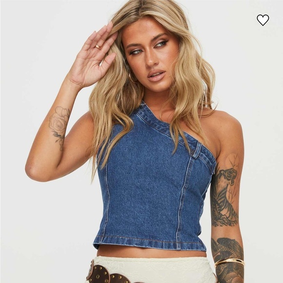 Princess Polly Tops - Princess Polly Blue Denim Asymmetrical Tank Top